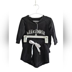 🇨🇦 Portage & Main Bamboo Kids Black 'Weekender' Matching Crewneck Shorts Set